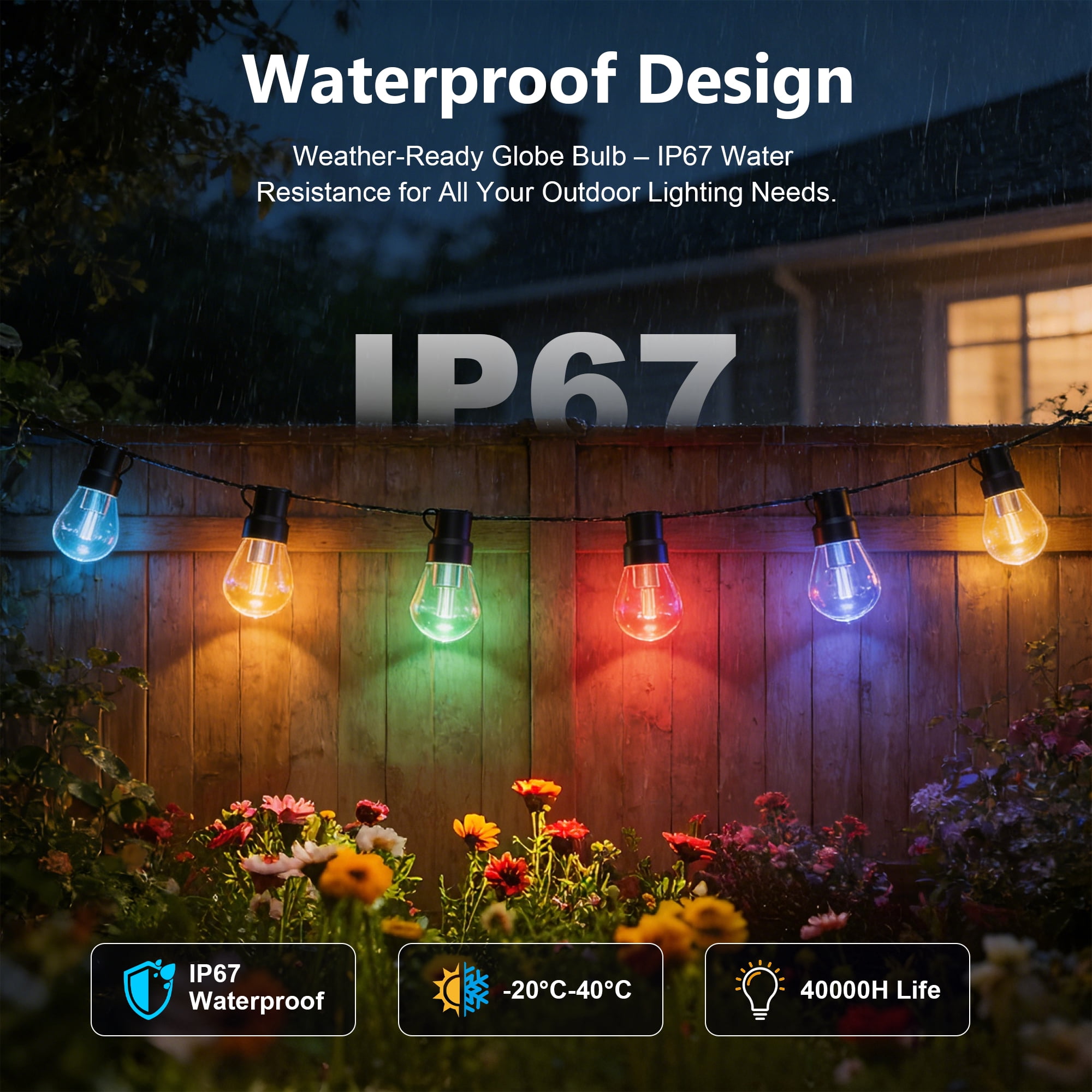 150FT RGB+IC Outdoor String Lights, Outside Light Dimmable Shatterproof LED Bulbs, IP67 Waterproof Chasing Effect Lighting DreamColor Patio Strip Lights for Backyard, Balcony, Outdoor Living