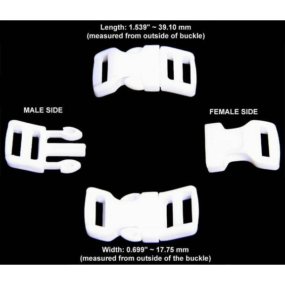 100 - 1/2 inch White Economy Contoured Side Release Plastic Buckles