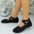 thumbnail image 2 of Miluxas Women's Fashion Round Toe Ballet Flat Shoes Oversized Temperament Comfortable Sequined Soft Sole Shallow Mouth Flat Shoes Black 7(39), 2 of 9