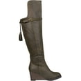 thumbnail image 2 of Women's Journee Collection Jezebel Extra Wide Calf Wedge Over The Knee Boot Olive Faux Suede 6.5 M, 2 of 6