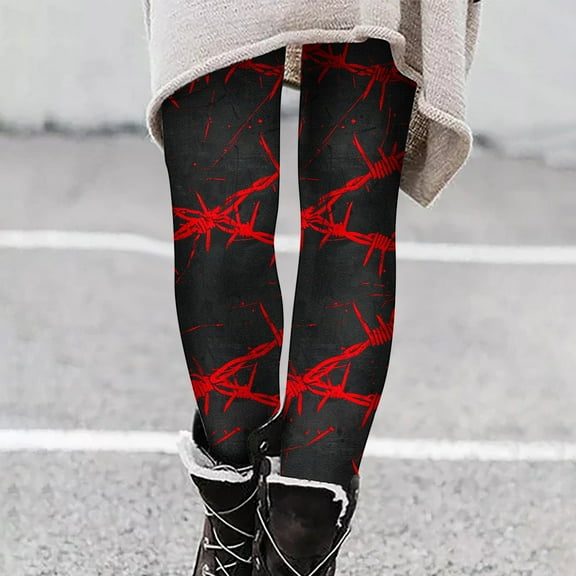 Luxalzxs Womens Halloween Leggings Winter Soft Comfy Halloween Print Skinny Leggings Brushed Ankle Length High Waist Warm Tight Pants