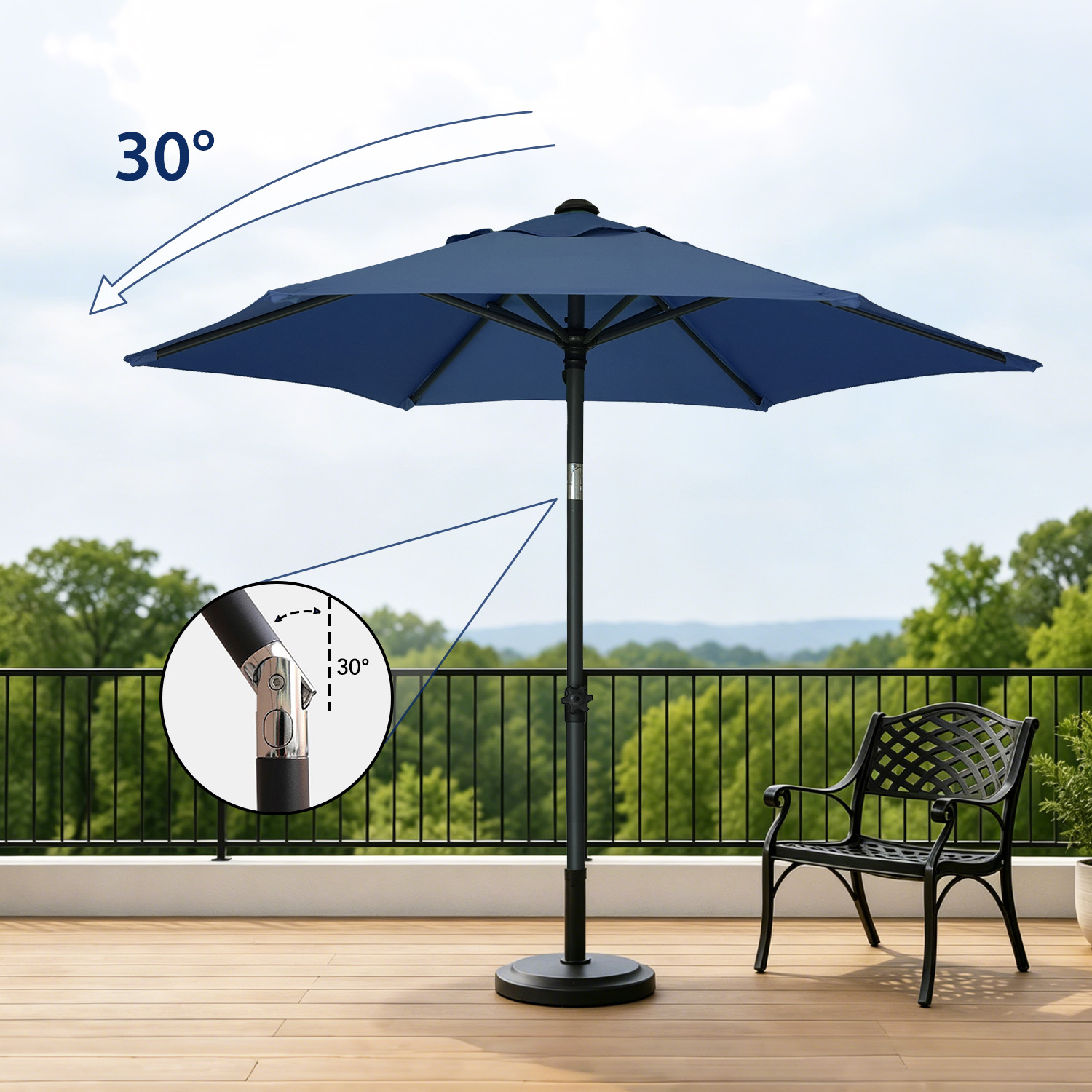 AMMSUN 6ft Round Patio Umbrella, Blue photo 6