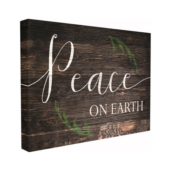 The Stupell Home Decor Collection Holiday Rustic Wood Look Peace On Earth Planked Typography Stretched Canvas Wall Art, 16 x 1.5 x 20