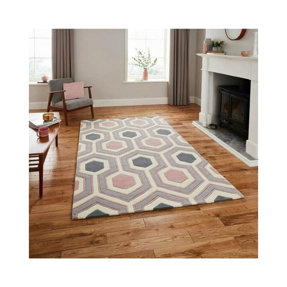 8x8 Square Rug Blue Multi Flower Hand-Tufted NZ Wool Beautiful soft Quality office Kitchen Rectangle Stripe Design thickness 14 mm