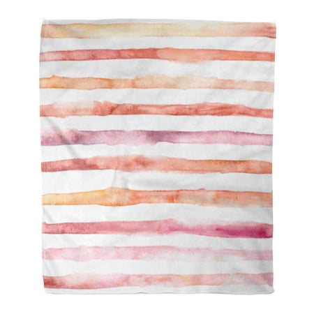 SIDONKU Throw Blanket Warm Cozy Print Flannel Watercolor Washed Stripes Striped Summer Sunny in Yellow Orange Purple Pink Comfortable Soft for Bed Sofa and Couch 58x80 Inches