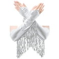 thumbnail image 5 of Xnihocha Women's Latin Dance Outfit Glittery Leotard with Metallic Tassel Gloves Tango Dancewear White S, 5 of 7