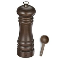 Zassenhaus Berlin Dark Stained Wood Salt Mill Gift Set, Refillable Grinder, 7.1 Inches - With Wooden Spice Scoop