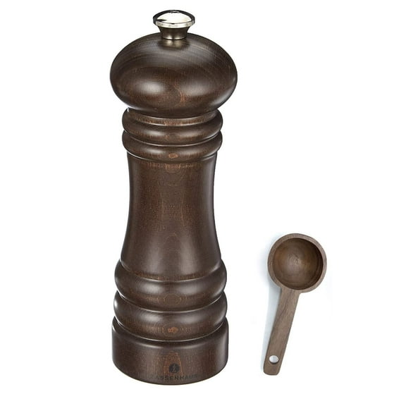 Zassenhaus Berlin Dark Stained Wood Salt Mill Gift Set, Refillable Grinder, 7.1 Inches - With Wooden Spice Scoop