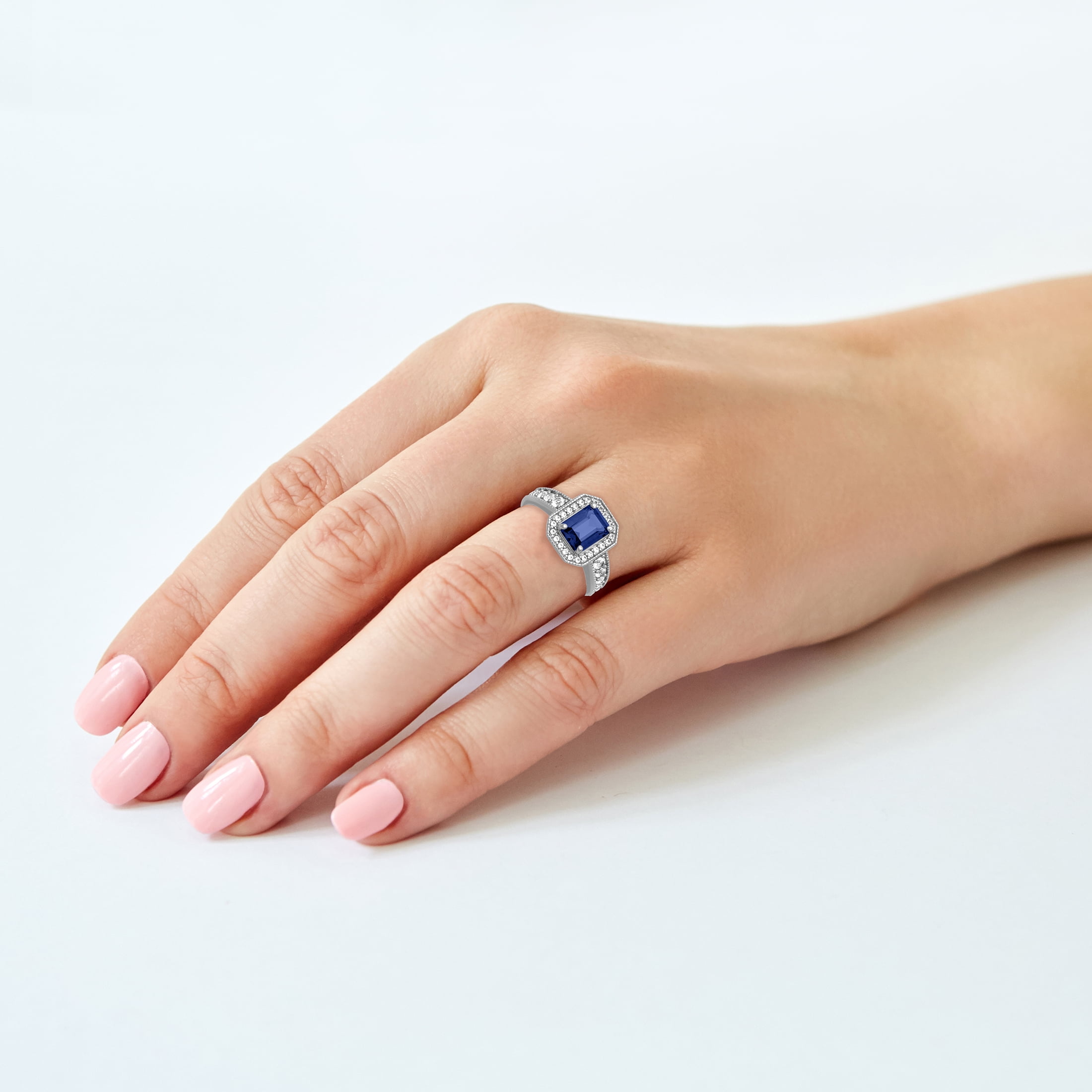 Keepsake 2 1/2 Carat TGW Created Blue & White Sapphire "Neptune Gem" Women's Engagement Ring in Sterling Silver