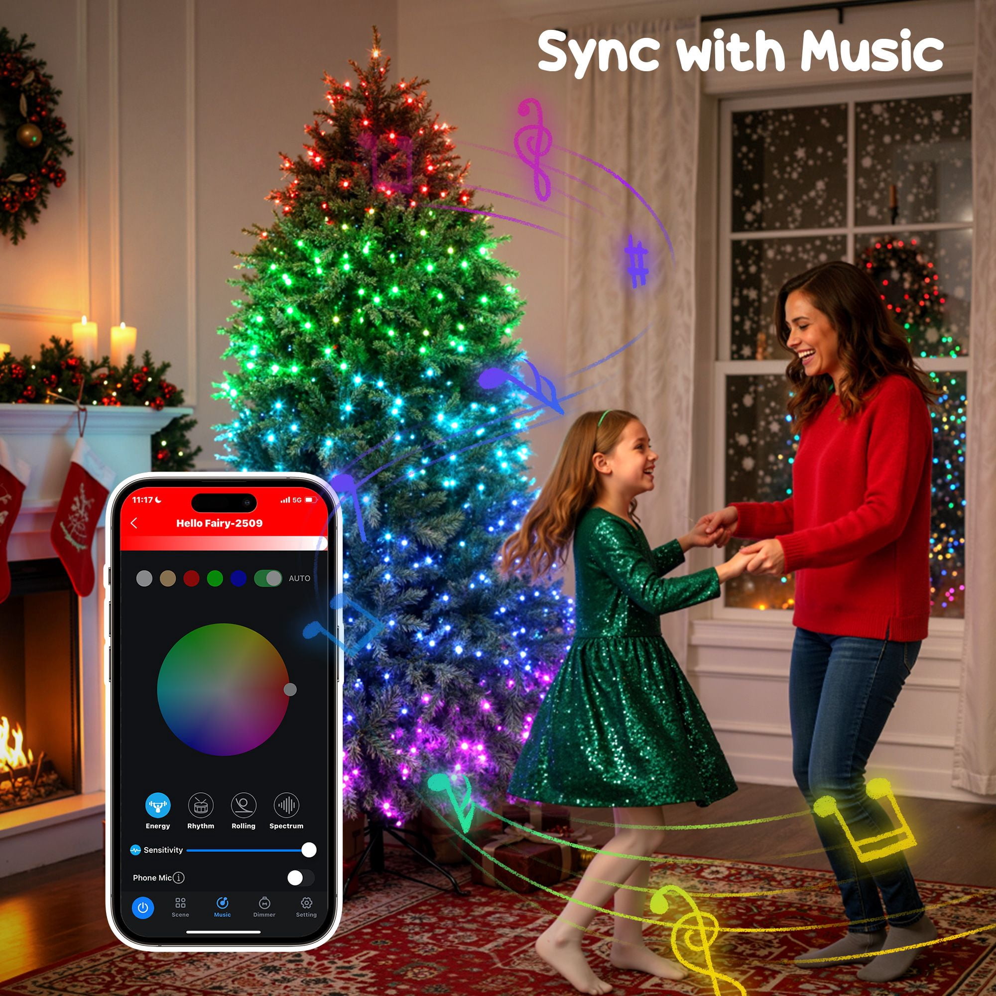 7.5 ft Prelit Christmas Tree with 698 Full-Spectrum LEDs, 2247 Tips, Smart App Control, Hinged Design, Indoor Holiday Decoration