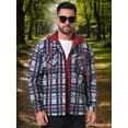 thumbnail image 5 of DARING DIVA Shirt Jacket Drawstring Hooded Plaid Shacket L Red Gray, 5 of 7