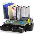 thumbnail image 1 of Simple Houseware Mesh Desk Organizer with Sliding Drawer, Double Tray and 5 Upright Sections, Black, 1 of 7