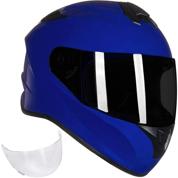 ILM Full Face Motorcycle Street Bike Helmet with Enlarged Air Vents, Free Replacement Visor for Men Women DOT (Blue, Small)
