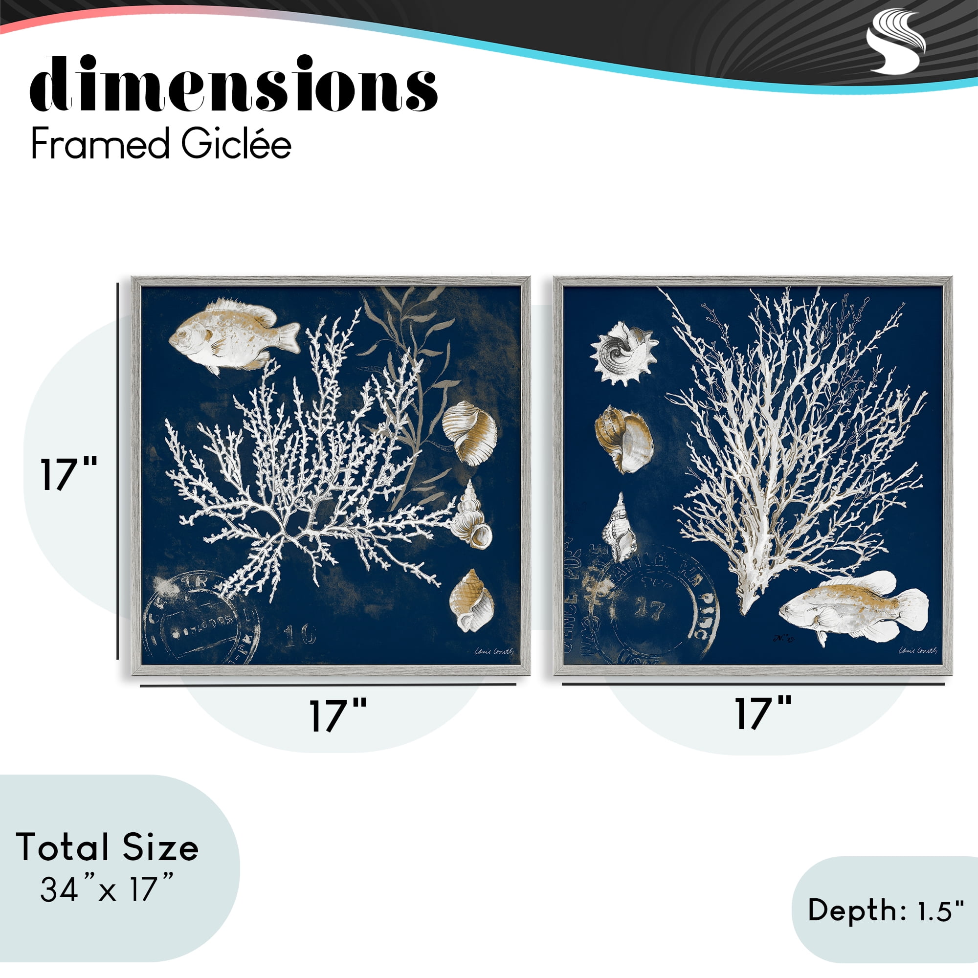 Stupell Industries Navy Coral Medley 2 Piece Gray Framed Giclee Art Set, design by Lanie Loreth
