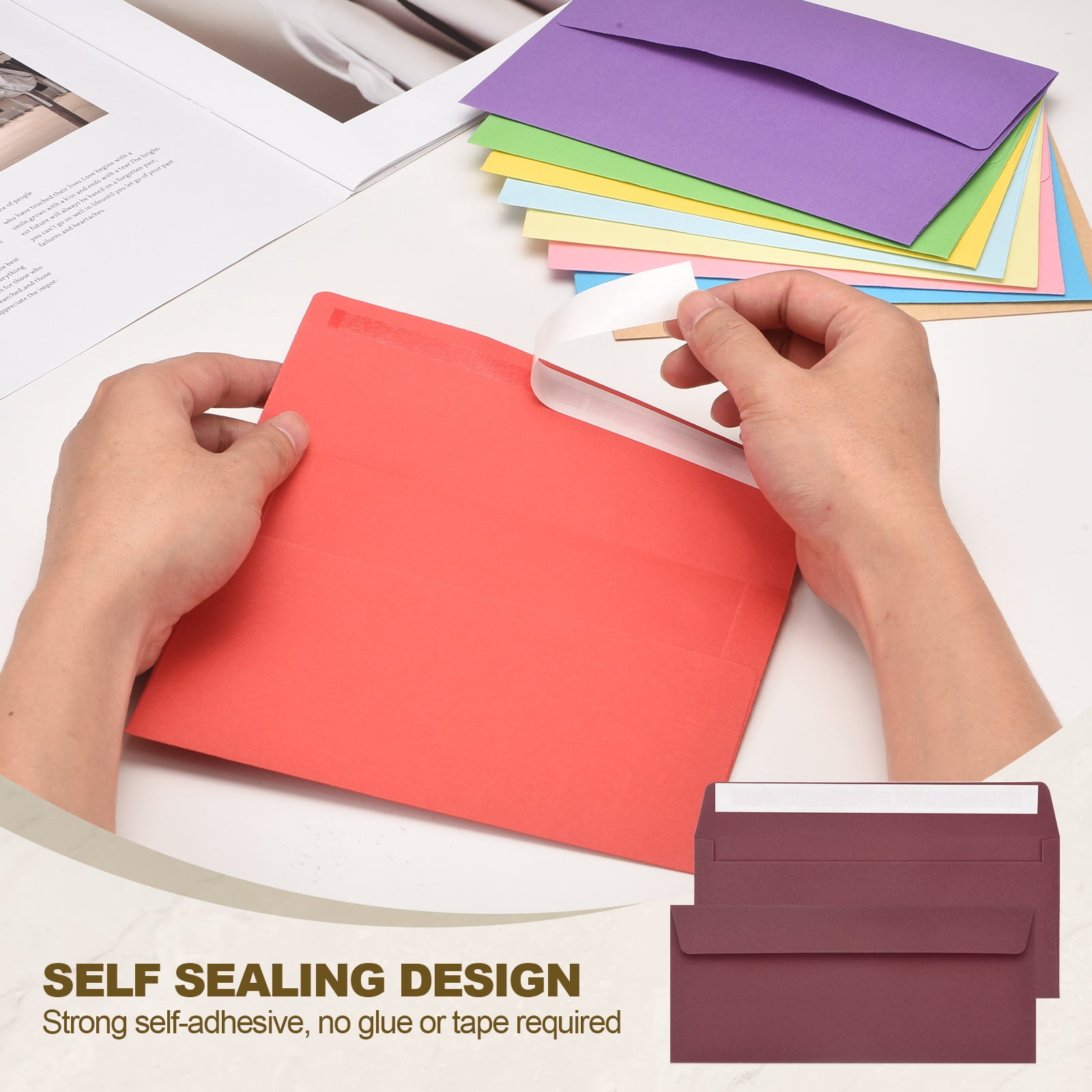 Uxcell 100 Pack Wine Red #10 Business Envelopes, Colored Self Seal Letter Size