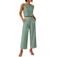 thumbnail image 2 of Mifsaly Linen Sets for Women 2 Piece Summer Casual Sleeveless Crop Top and High Waisted Wide Leg Long Pants Dressy Casual Office Vacation Matching Lounge Outfits Mint Green,M, 2 of 8