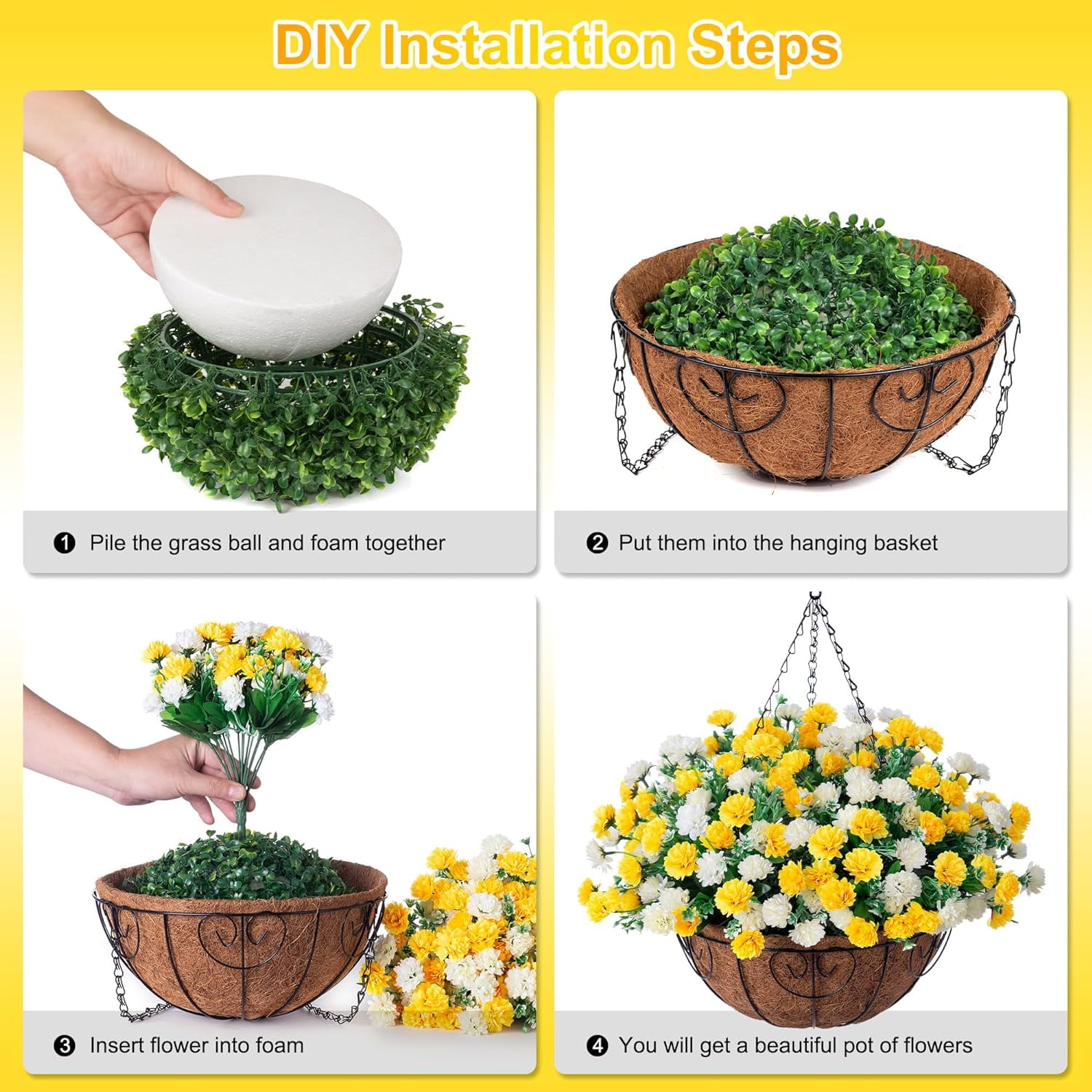 Artificial Hanging Flowers in Basket, Fake Silk Hanging Planter, Faux Colorful Daisy Vines Arrangement with Coconut Lining Baskets Outdoors Indoors Courtyard Spring Decor(Darkorchid)