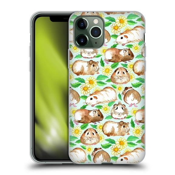 Head Case Designs Officially Licensed Micklyn Le Feuvre Patterns 2 Guinea Pigs And Daisies In Watercolour On Mint Soft Gel Case Compatible with Apple iPhone 11 Pro