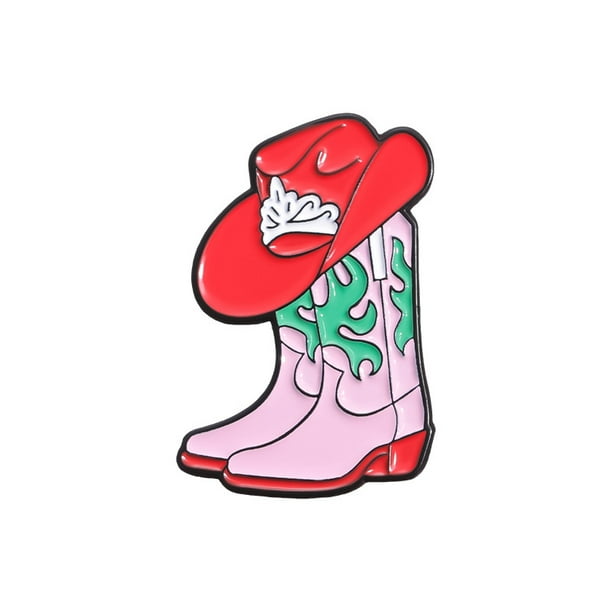 Botas y sombrero vaquero Brooch Pin Western esmaltados en rosa