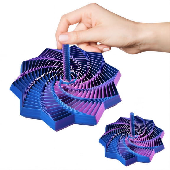 CYFW 2Pcs Large Sensory Fidget Star 7" Laser Blue-Purple,3D Printed Fidgets Spiral Tower,Crisp Sound Sensory Fidget Toys Spinner for Relaxation and Holiday Stress Relief Gifts