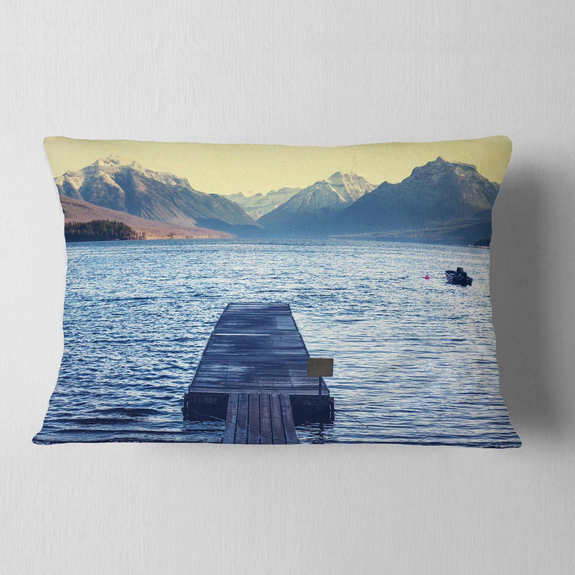 Designart 12" x 20" Blue Polyester Throw Pillow