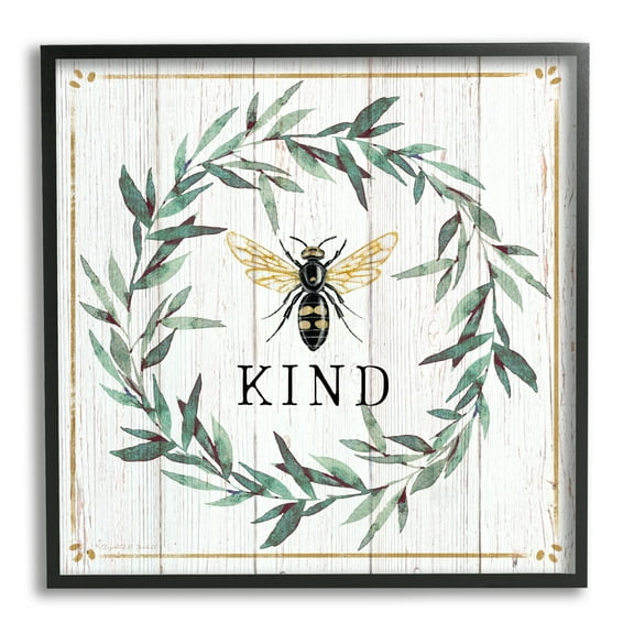 Bee Kind Phrase Country Farm Insect Pun Animals & Insects Framed Art Print Wall Art, 17x17
