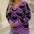 thumbnail image 2 of Gibobby Temperamento Suelto Top de Manga Larga Suéter de punto de leopardo de manga larga con cuello en V Colorblock para mujer (Purple, L), 2 of 3
