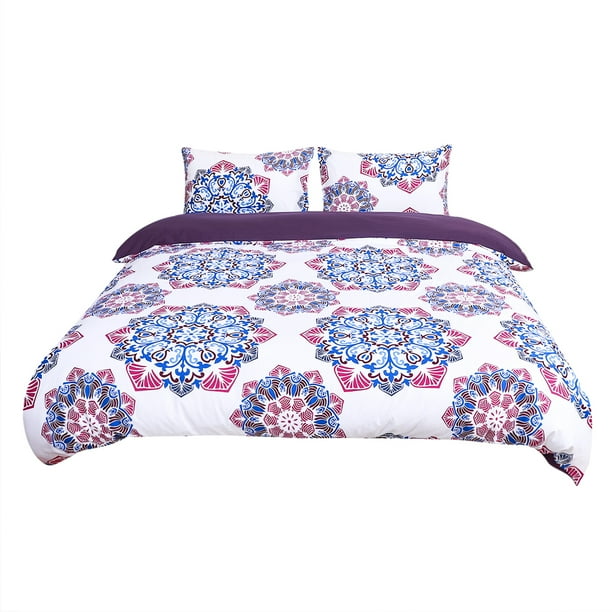 Unique Bargains Bohemian Duvet Cover Pillowcases Bedding Set Purple
