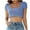 Blue, variant on XFLWAM Women's Lace Crochet Crop Top Hollow Out Short Sleeve Sweater Ribbed Knit Top Black S