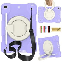 Dteck Rugged Case for 10.2-inch iPad 9th/ 8th/ 7th Generation with Shoulder Strap, Shockproof Case with Pencil Holder Rotating Handle Grip Stand Case for iPad 10.2" 2021/2020/2019,Purple
