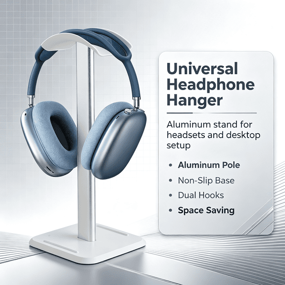 Universal Aluminum Headphone Stand, Desktop Under‑Desk Headset Hanger Hook for Gaming PC Gamer Headset Display Rack