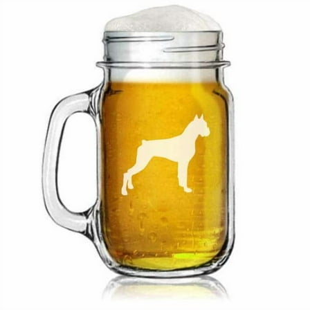 16oz Mason Jar Glass Mug w/Handle Boxer Dog