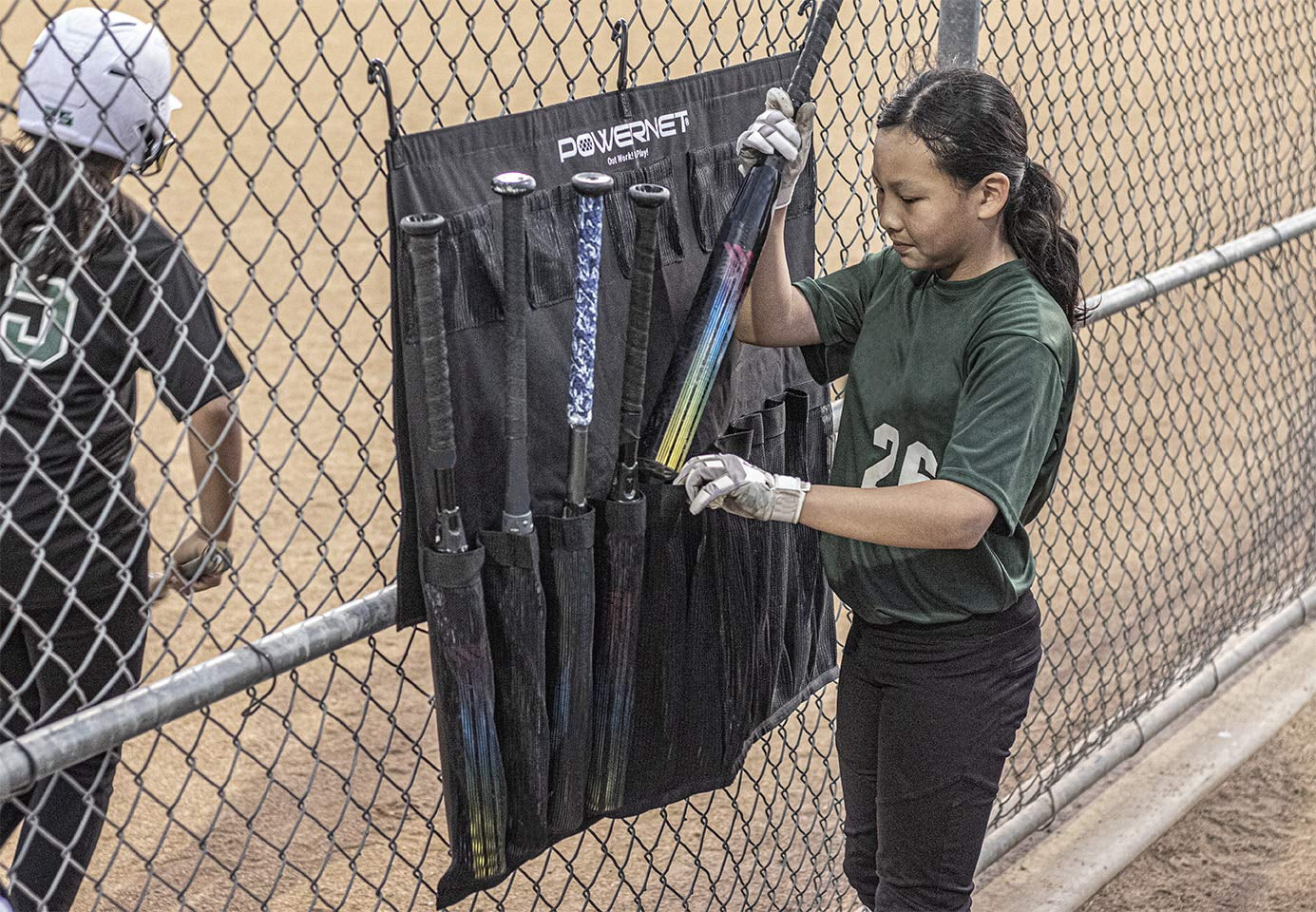 PowerNet Hanging Bat Bag Caddy for Baseball and Softball Teams, Baseball Bat Team Bag Dugout Organizer, Holds 12 Hanging Bats on Fence