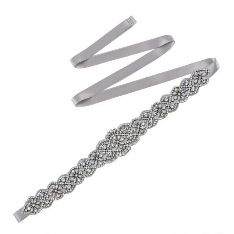 Walbest Jeweled Bridal Belt Applique Rhinestone Wedding Belt Sash with  Satin Ribbon, for Party Prom Evening Dresses Gown Silver - Walmart.com