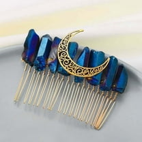 Crystal Bridal Hair Accessories Gold Moon Blue Quartz Bride Wedding Hair Comb Rhinestone Hair Piece for Women and Girls