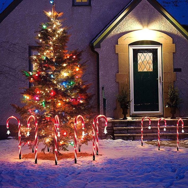 Lámpara 10/12 en 1 solar LED 8 modos Luces de bastón de caramelo para césped para decoración de fiestas navideñas