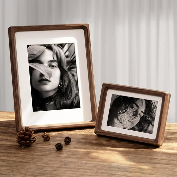 8x10 Picture Frame Set of 2, USA-Sourced Walnut Wood Photo Frame with Tempered Glass, Handcrafted Rounded Corner 8 x 10 Wooden Frame Matted to 5x7 Photos, Wall or Tabletop Display