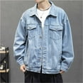 thumbnail image 2 of Hontri Men's Denim Jackets Men's Autumn Winter Casual Long Sleeve Turn Down Collar Solid Denim Jacket Coat Blue 3Xl, 2 of 5