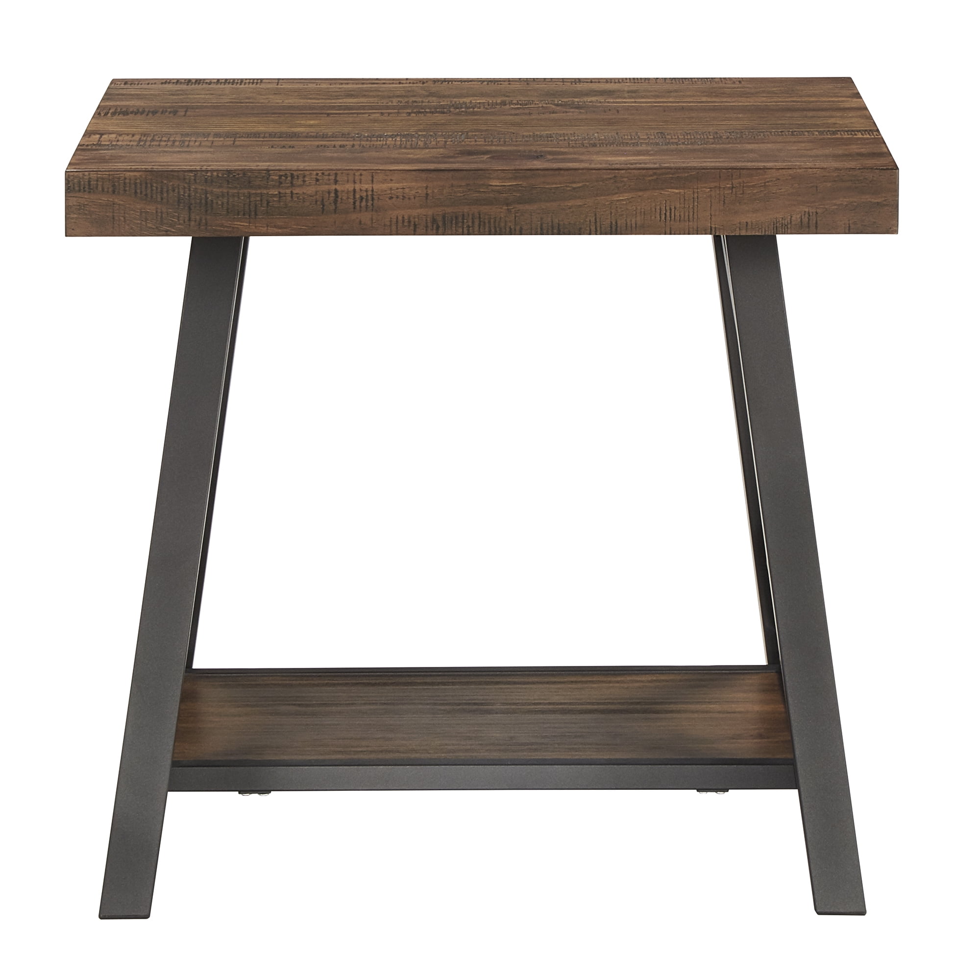 Weston Home Westyn Rustic X Base Wood End Table with Shelf, Brown
