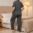 thumbnail image 4 of Maplenight 2 Piece Pajamas for Women Set Plus Size Short Sleeve Button Down Tops and Long Pants Pj Set Soft Sleepwear Loungewear, 4 of 6