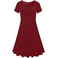 thumbnail image 6 of RYRJJ Womens Summer Casual Dresses Plus Size Short Sleeve Square Neck Ruffle Dress Vacation A-Line Beach Cute Short Sundress(Wine,S), 6 of 6