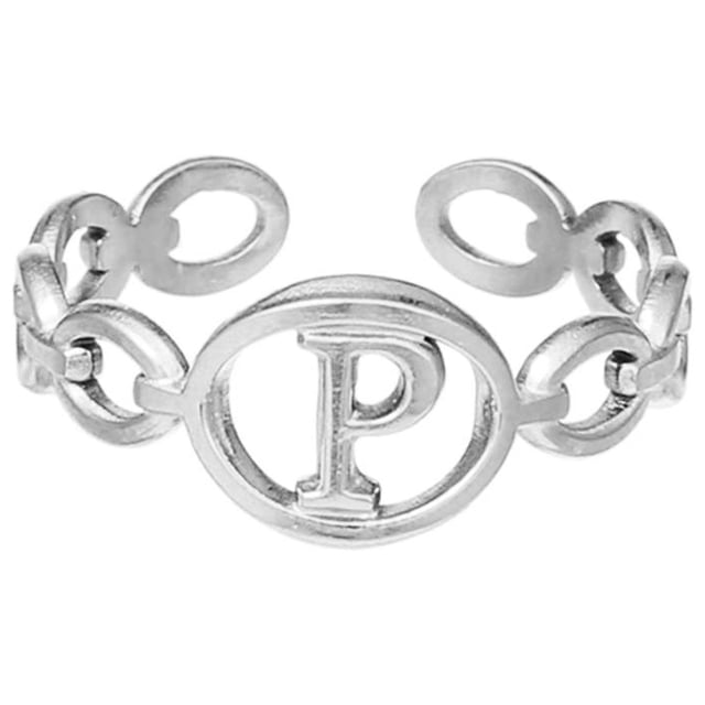 TIMIFIS Silver Rings Titanium Steel Plated 26 Letter English Opening Finger Hollow Valentine'S Day Gift