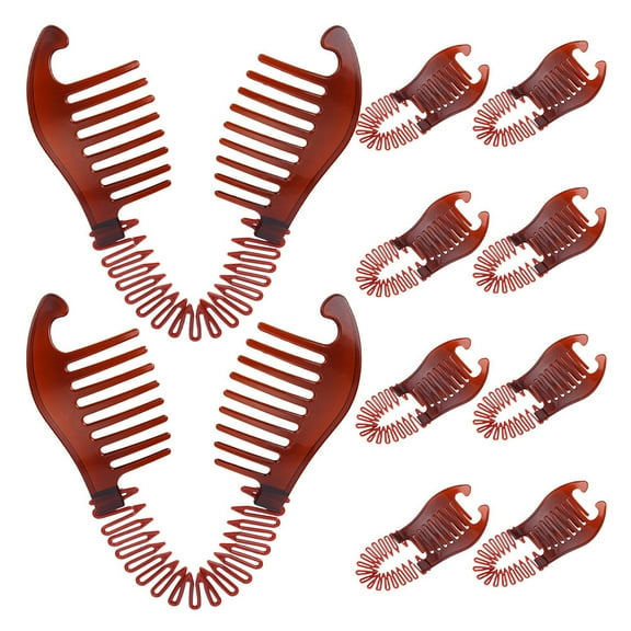 ELAYARD 10-Pack Brown Banana Hair Combs for Women, Men & Kids - Plastic Secure Grip Styling Accessories