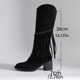 thumbnail image 5 of Juebong Fringe Suede Knee High Boots for Women Tassel Chunky Block Low Heel Warm Winter Mid Calf Boots Black,43, 5 of 8