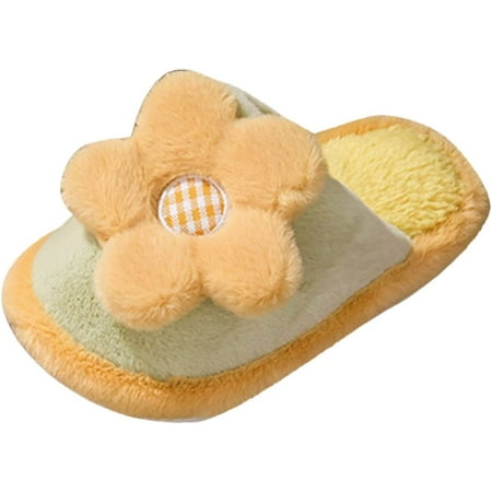 

Fashion Autumn and Winter Cute Boys and Girls Slippers Flat Bottom Round Toe Soft and Slippers Girls (Yellow 7-8 Years)