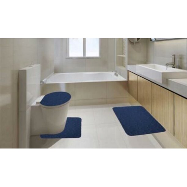 Navy 3 Piece Rock Memory Foam Bathroom Mat Set Flannel Embossed Rug 19 X 30 Contour Mat 19 X19 And Toilet Lid Cover 19 X19 With Non Skid Rubber Back Walmart Com Walmart Com