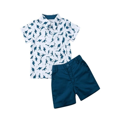 

2pcs Toddler Summer Baby Boy Shorts Set Dinosaur Short Sleeve Button Down Shirt Summer Outfits