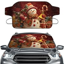 Xoenoiee Christmas Snowman Candy Gift Print Car Windshield Snow Cover, Windshield Cover for Ice and Snow, Windproof Sunshade Cover for Cars, Sedans and SUVs