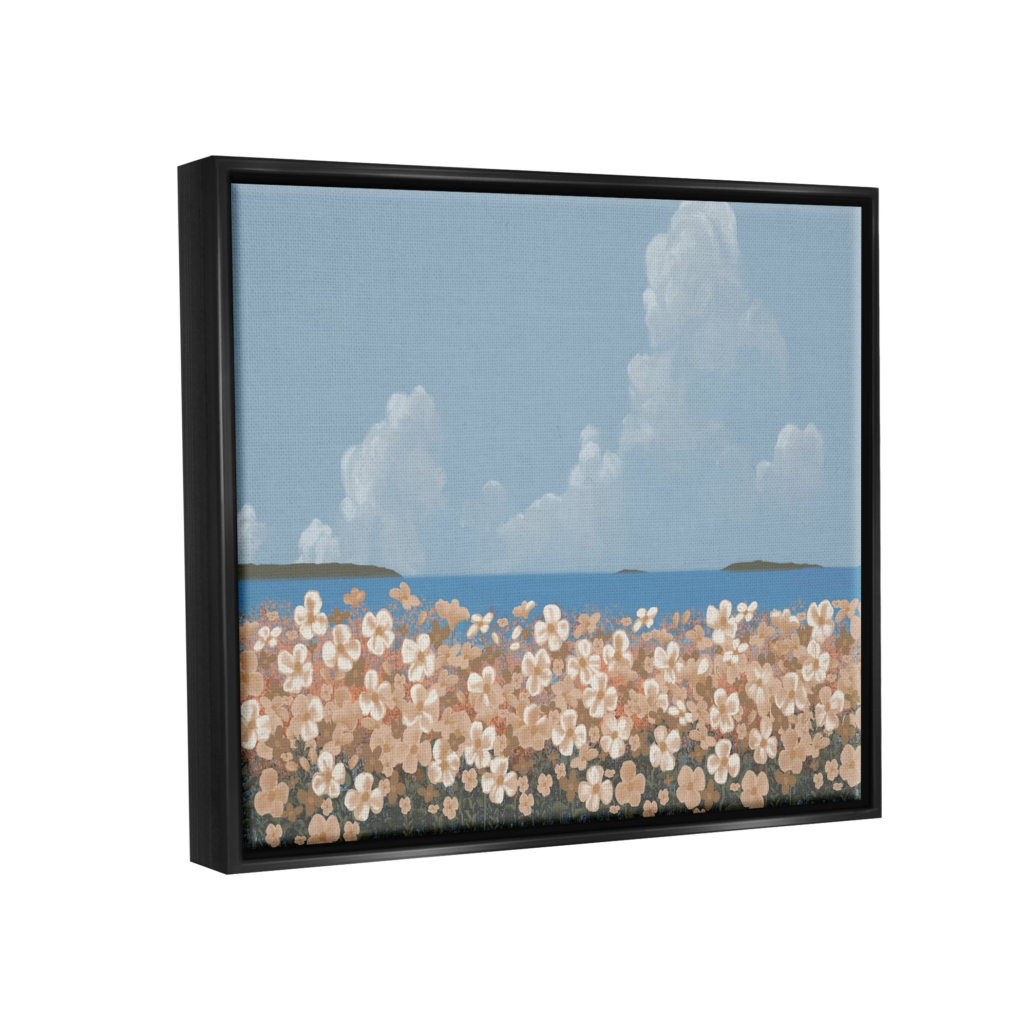Stupell Industries Coastal Flower Meadow Botanical & Floral Painting Black Floater Framed Art Print Wall Art, 21 x 17