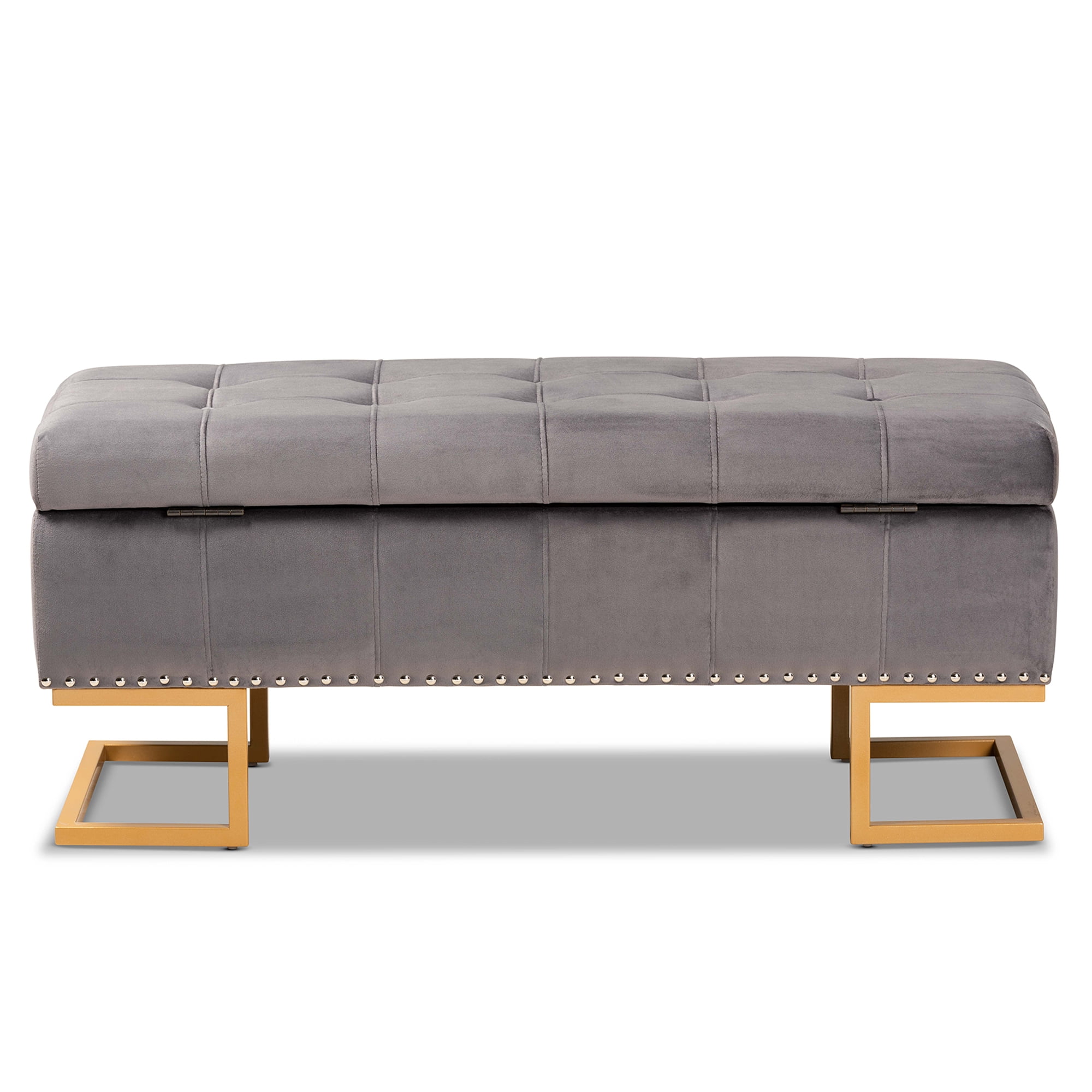 Baxton Studio Ellery Luxe and Glam Grey Velvet Fabric Upholstered and Gold Finished Metal Storage Ottoman
